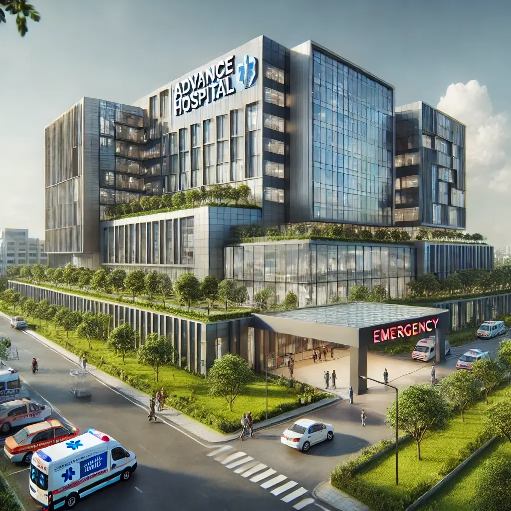 A modern and advanced hospital building located in Banasree, Dhaka, Bangladesh. The building is multi-storied with glass windows and a sleek architect.