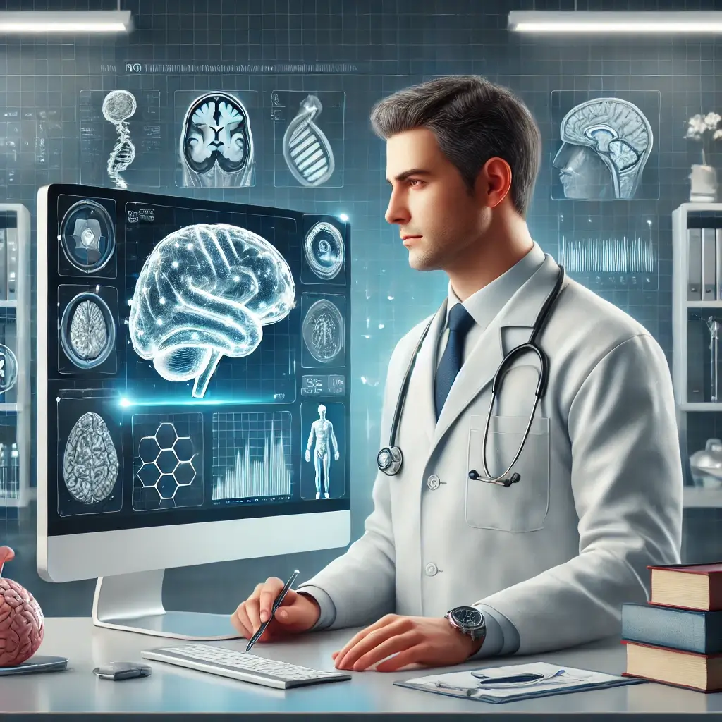 professional Neurologists in Dhaka examining a brain scan on a large digital screen.